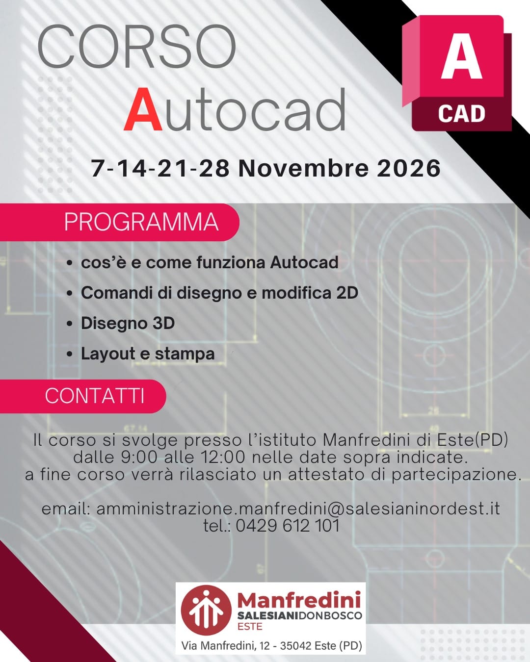 Corso di Autocad  7-14-21-28 Novembre